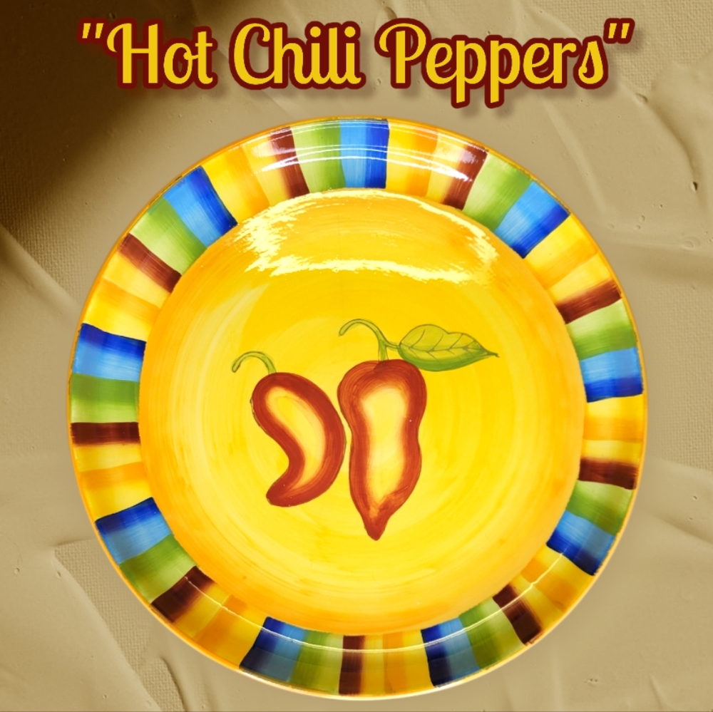 Vtg Red Hot Chili Peppers Ceramic Chips & Salsa Tray Plate